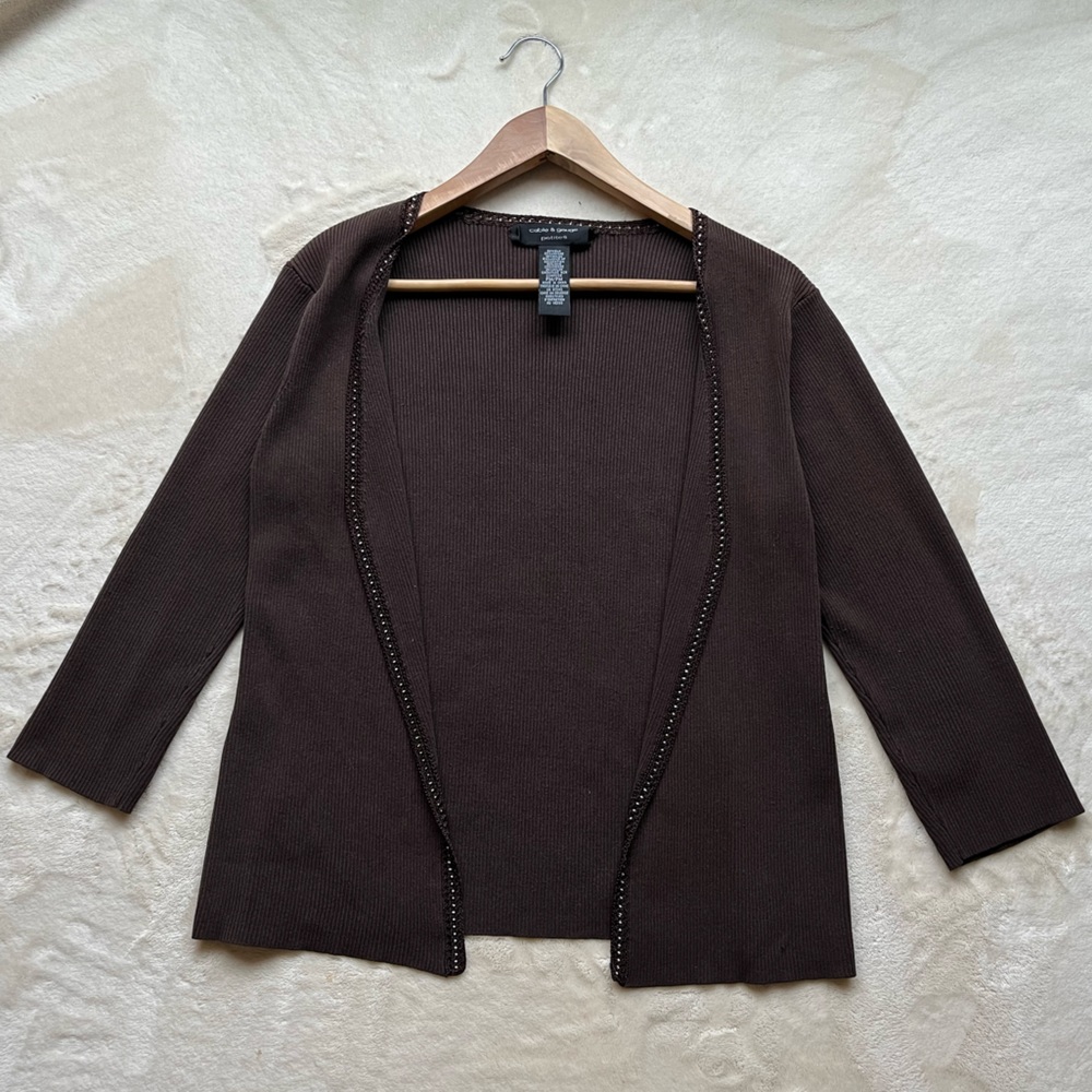 Cable and Gauge Silk 3/4 Sleeve Cardigan - Picture 1 of 8